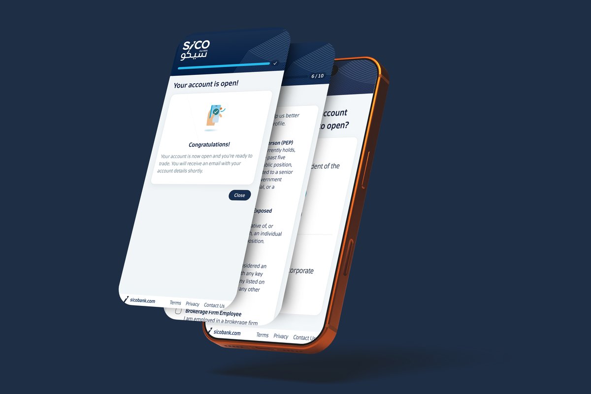 SICO app onboarding screens for digital investment account opening with eKey 2.0